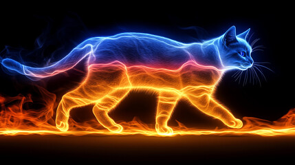 Fototapeta premium A neon fire cat