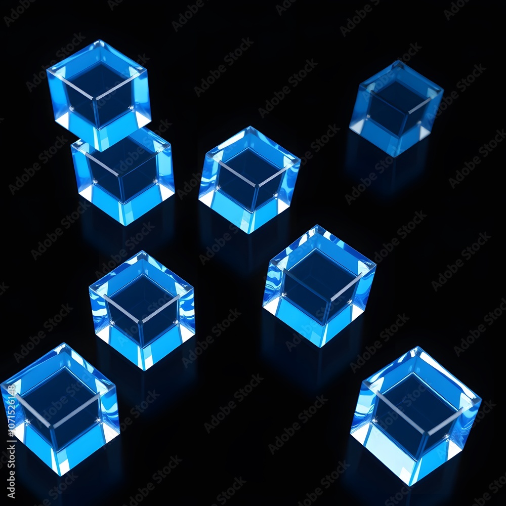 Aufkleber stylish and modern 3d rendering of blue glass cubes set against a striking black background for crea