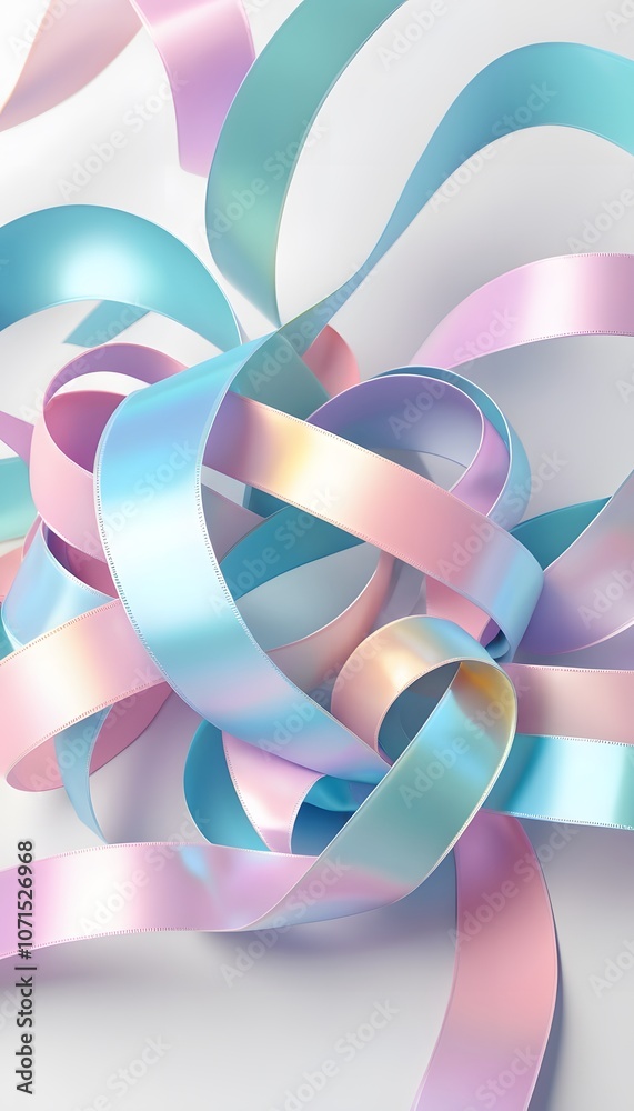 Poster abstract holographic background with flowing ribbons in pastel colors for modern design projects and
