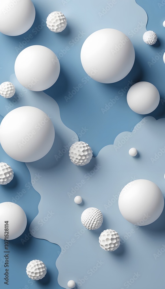 Poster elegant 3d abstract background in blue and white featuring soft shapes of spheres and clouds for min