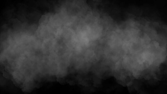 Black and white smoke, dense, dark background.