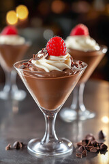 Tasty chocolate Smoothie with Chocolate pieces on table. Image for menu design of bars, cafes, restaurants