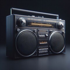 Obraz premium a dark metallic style 60s retro boombox, vintage realistic, hyper realistic, isolated on white background