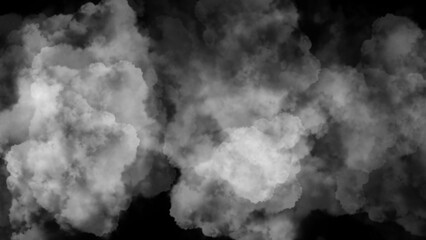 White and gray clouds against black background.