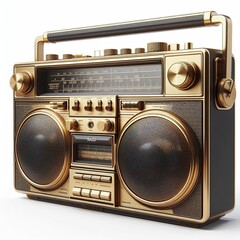 Obraz premium a dark metallic style 60s retro boombox, vintage realistic, hyper realistic, isolated on white background