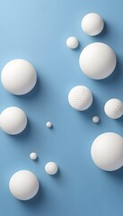 Elegant 3D Abstract Background with Blue and White Color Scheme Featuring Simple Shapes like Spheres, Clouds, and Circles for a Minimalist Mobile Wallpaper