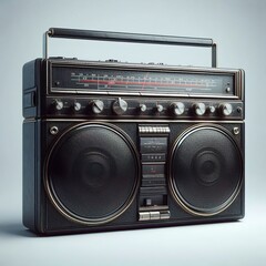 Fototapeta premium a dark metallic style 60s retro boombox, vintage realistic, hyper realistic, isolated on white background