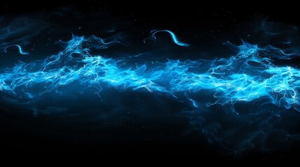 Abstract blue fire flames with smoke on a black background.