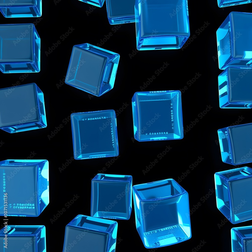 Aufkleber stunning 3d render of blue glass cubes arranged artistically on a black background for modern design