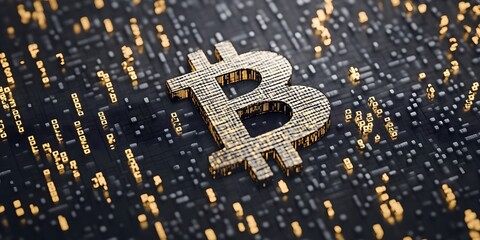 Bitcoin Symbol on Digital Matrix Background