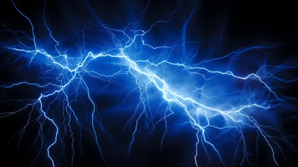 Fototapeta premium Abstract blue lightning bolts on a black background. (1)