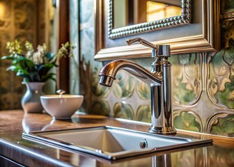Silver Tap, Classic Bathroom, Square Mirror, Closeup