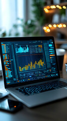 Photo Laptop Displaying Financial Data Charts Analysis Trading