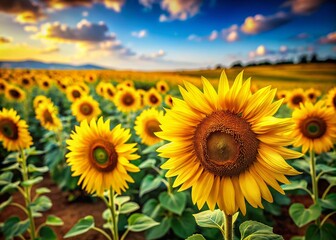 Fototapeta premium Sunflowers transformed: tilt-shift captures oil & seeds.