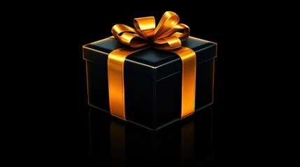 Obraz premium Luxurious black gift with golden ribbon, set against a minimal background with ample copy space.