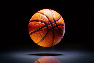 Obraz premium Tiny court, vast darkness, basketball poised in time.