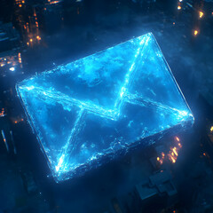 Fototapeta premium 3D Illustration - Glowing Blue Email Icon in Digital Space