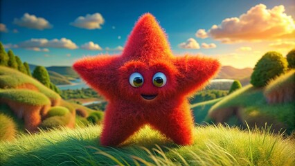 Vibrant red star 3D wool patch with groovy design.