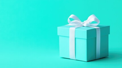 Obraz premium Small gift box with ribbon, on a clean background with space for text, ideal for holiday messaging.