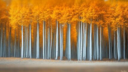 A Forest of White Trunks with Golden Leaves