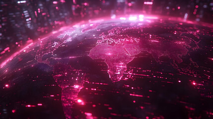 Fototapeta premium 3D Illustration Global Network Pink Earth Data