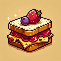 A cartoon illustration of a peanut butter and jelly sandwich with cheese.