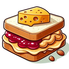 A cartoon illustration of a peanut butter and jelly sandwich with cheese.