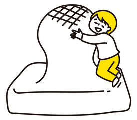 焼いて膨れた餅の上で、愛情を表している人のイラスト