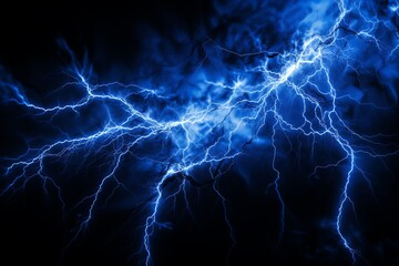 Obraz premium Blue lightning bolts on a black background.
