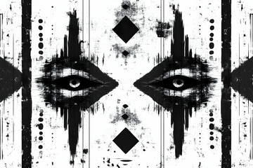 Obraz premium Abstract Illustration - Black and White Eyes, Grunge Texture, Geometric Shapes