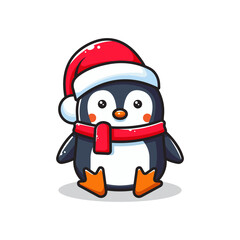 cute christmas penguin vector cartoon illustration