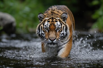 Naklejka premium Amur tiger walking in the water