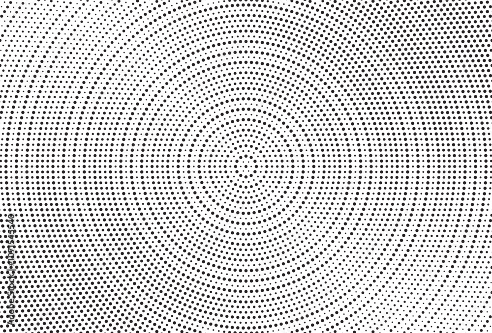 Fototapete radial halftone gradient background. dotted concentric texture with fading effect. black and white c