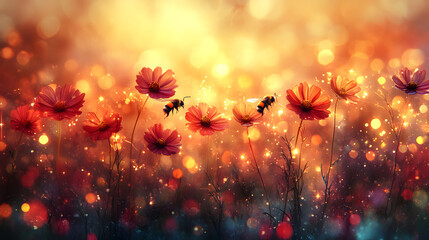 Fototapeta premium The Essential Role of Red-tailed Bumblebees in the Pollination of Colorful Wildflowers