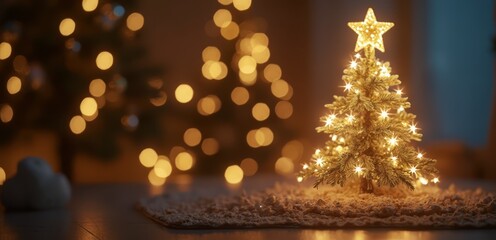 A small christmas tree sitting on top of a wooden table