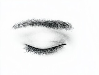 Obraz premium Closed eye with delicate eyelashes, calm and serene expression on white isolated background.