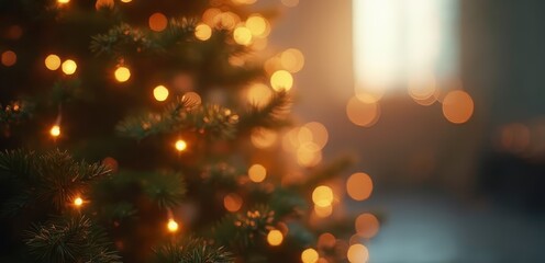 a close up of a christmas tree with lights on it