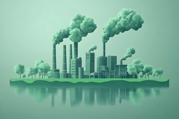 Fototapeta premium 3D Illustration Green Factory Pollution Environment Concept