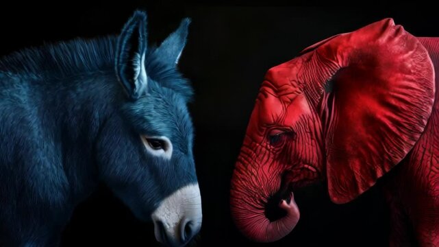 blue donkey and red elephant - democrats and republicans