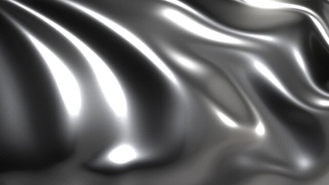 Silver 3D abstract graphics background animation, silver material,  flag fluttering in the wind,  bright moving waves shiny and glossy metallic silk seamless 4K loop video animation