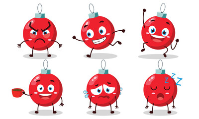 Fototapeta premium funny Christmas ball cartoon character with various pose activity design illustration
