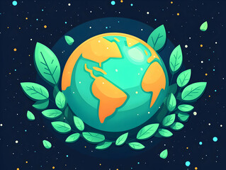 Illustration Earth Day Green Leaves Space Background