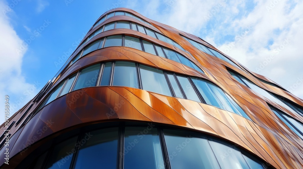 Poster a building with a curved roof and a lot of windows