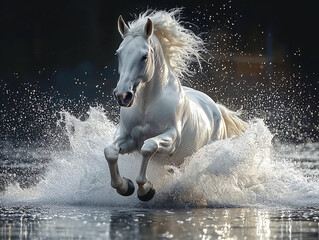 white horse running