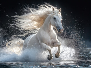 white horse running