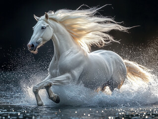 white horse running
