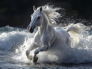 white horse running