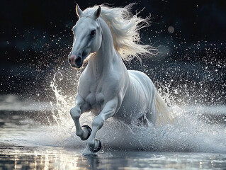 white horse running