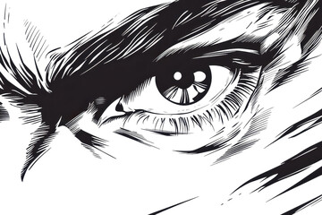 Fototapeta premium Intricate hand-drawn sketch of a human eye, capturing intense detail and emotion with bold lines and delicate shading.