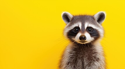 Cute Raccoon Portrait on Bright Yellow Background